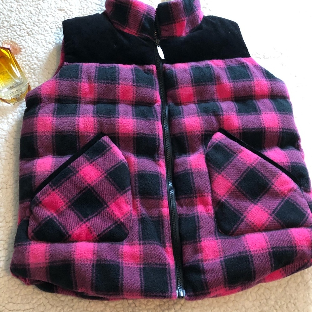 Climate Concepts Puffed Vest Plaid Pink Black Girl cold winter top